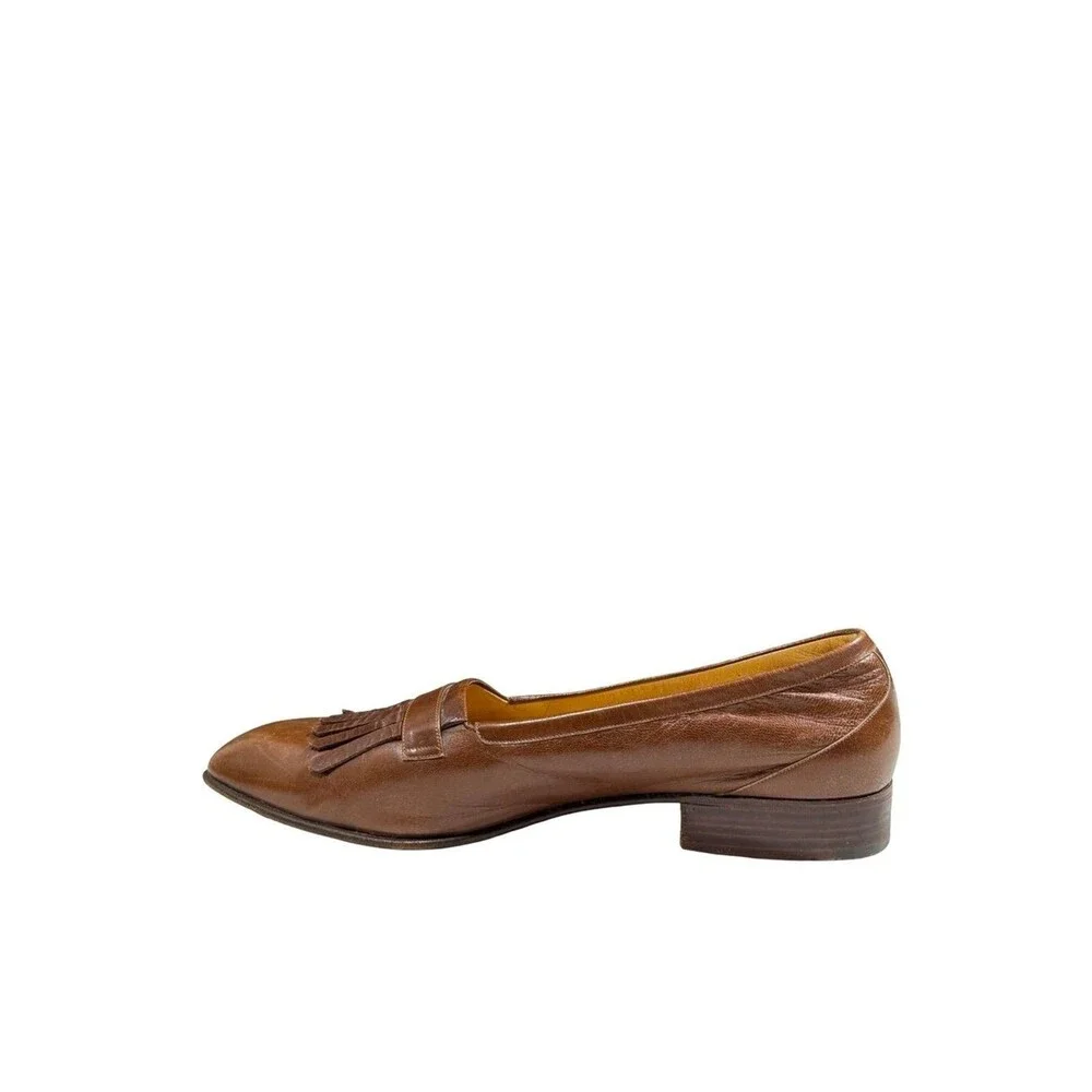 VTG Hermes Brown Leather Loafers Sz 12 Kiltie Fringe Classic Luxury Business